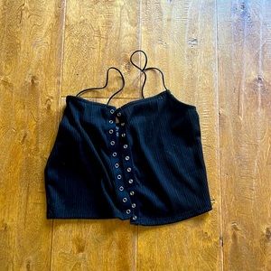 womens black crop top shirt